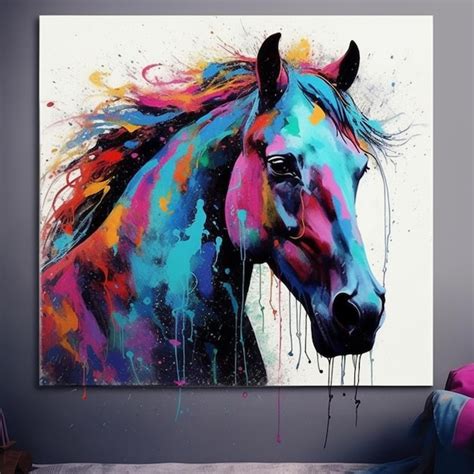 Premium Photo | Painting of a horse with colorful paint on its face generative ai