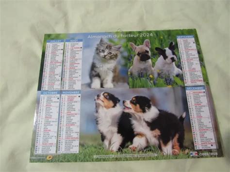 ALMANACH DU FACTEUR Calendrier La Poste 2024 Chiens Chats Neuf EUR