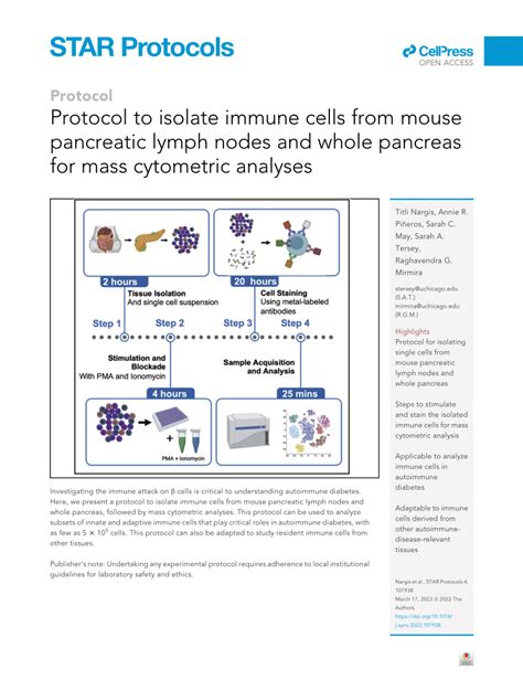 Pdf Protocol To Isolate Immune Cells From Mouse Pancreatic Lymph