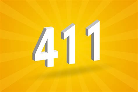 3D 411 number font alphabet. White 3D Number 411 with yellow background ...