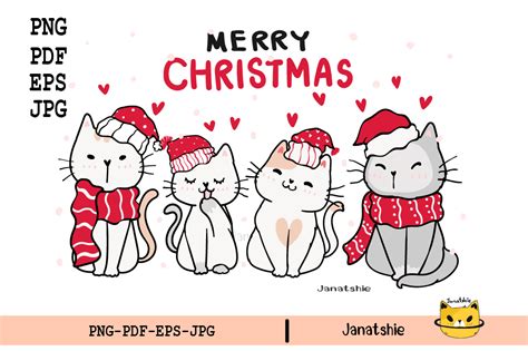 Group Friend Cat Merry Christmas Clipart Gráfico Por Janatshie · Creative Fabrica