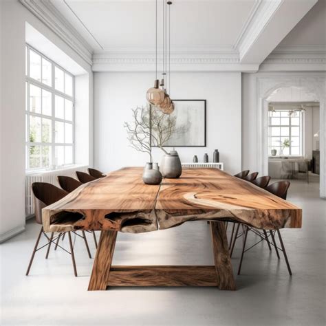 Premium Photo | Large rustic dining table made from wooden slab ...