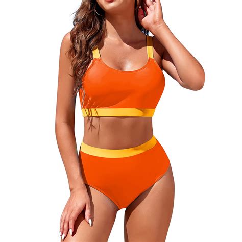 Mohiass Women Soild Print Bikinis Swimsuit Sexy High Waist Bikini Set