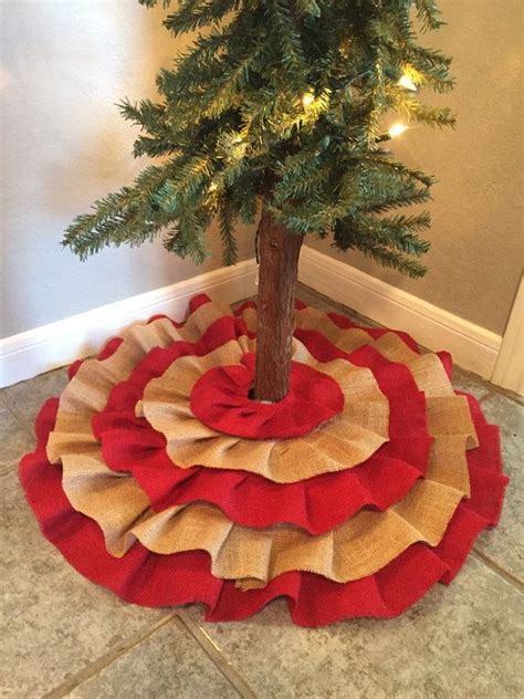 All Burlap Red And Natural Burlap Christmas Tree Skirt Etsy Burlap