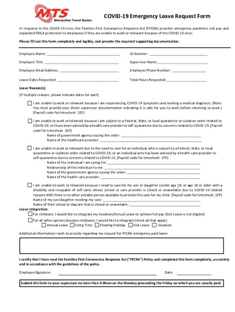 Fillable Online Ready For Use Request Form For COVID 19 Related Leave