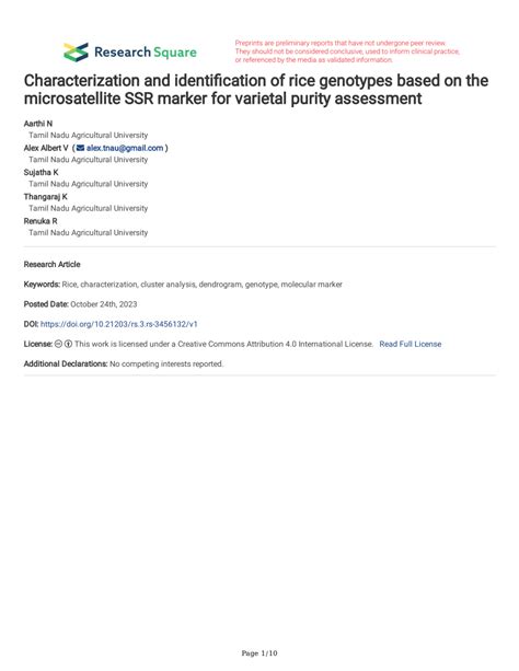 PDF Characterization And Identification Of Rice Genotypes Based On