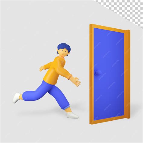 Premium Psd 3d Male Character Run Into The Door