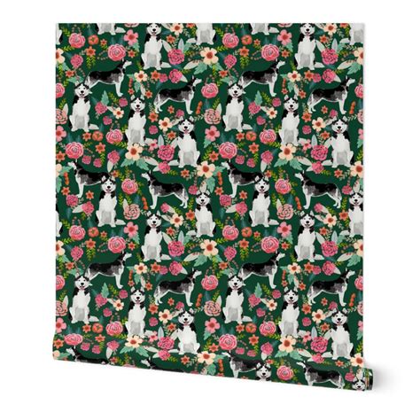 Husky Floral Fabric Cute Huskies Fabric Wallpaper Spoonflower