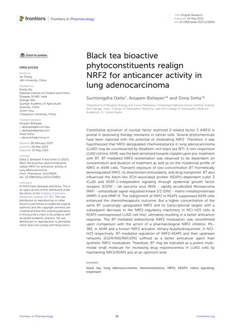 PDF Black Tea Bioactive Phytoconstituents Realign NRF2 For Anticancer