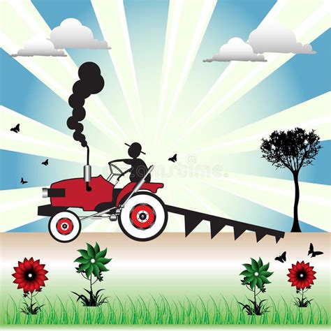 Tractor Ploegende Gebied De Landbouwbanner Vector Illustratie