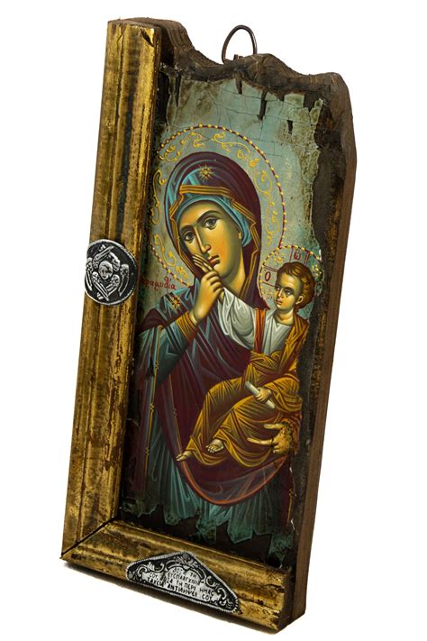 Virgin Mary Icon Panagia Handmade Greek Orthodox Icon Etsy Byzantine Art Hanging Canvas