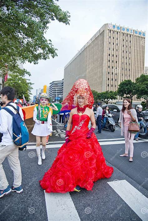 A Man Wear The Red Dress In The Taipei Lgbtqia Pride Taiwan October