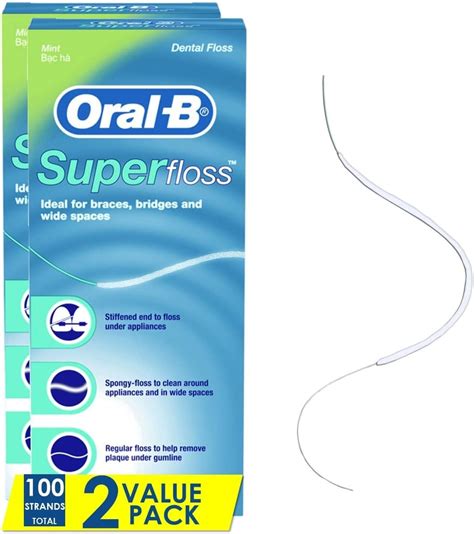 Oral B Dental Floss For Braces Super Floss Pre Cut Strands Mint