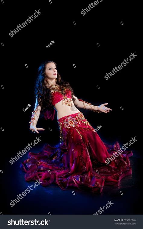Dancer Brunette Girl Long Hair Red Stock Photo 675862846 Shutterstock