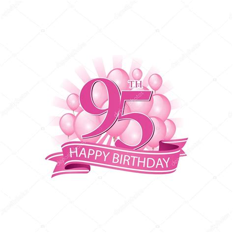 95th Pink Happy Birthday Logo With Balloons And Burst Of Light Stock