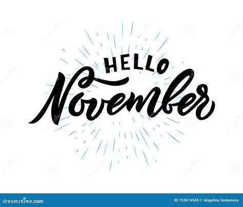 Hello November Modern Calligraphy Hand Lettering Phrase Stock Vector