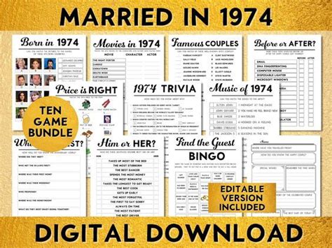 50th Wedding Anniversary Party Games Married In 1974 Editable Golden