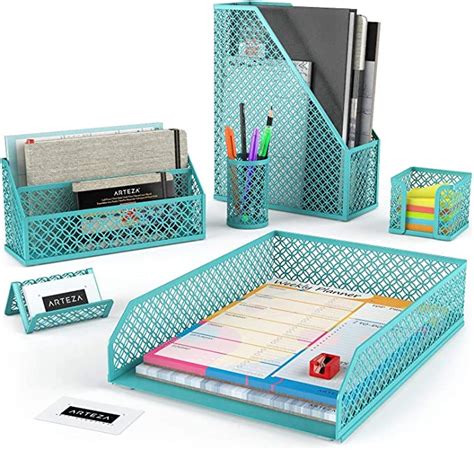 ARTEZA Set Accessori Organizer Scrivania Azzurro Caribe 6 Pezzi Porta