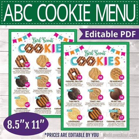 2024 Girl Scout Cookies Menu Printable Price List Cookie Booth Etsy