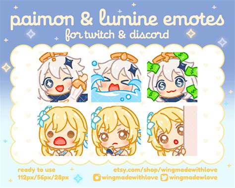 Genshin Impact Paimon And Lumine Emotes Set For Twitch And Etsy Ireland