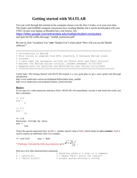 Getting Started With Matlab