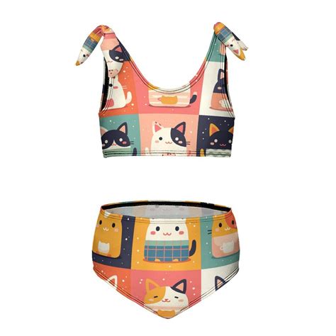 Cartoon Cute Kitten Girl S Piece Bikini Set Beach Sport Swimsuit Swimwear Y Cm