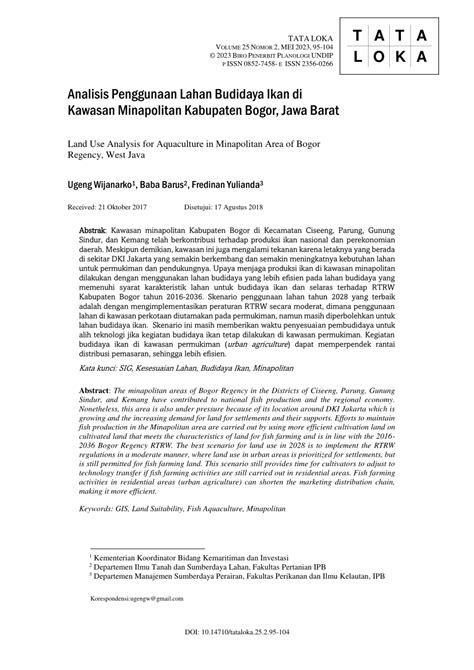 PDF Analisis Penggunaan Lahan Budidaya Ikan Di Kawasan Minapolitan