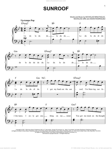 Sunroof Easy Sheet Music For Piano Solo Pdf Interactive