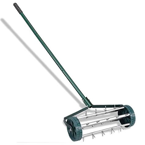 Goplus 18 Inch Rolling Lawn Aerator Garden Yard Rotary Push Tine Spike