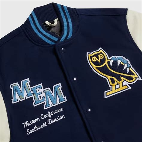 Navy Wool Leather Memphis Grizzlies Ovo Varsity Jacket Jackets Masters