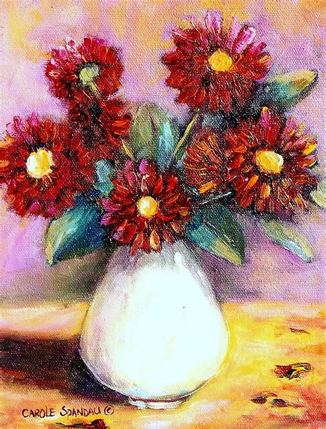 Red Flowers In A White Vase Painting By Carole Spandau Pixels