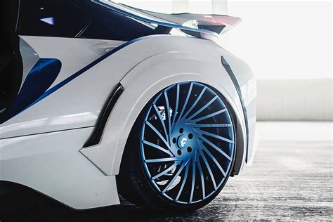 Spaceship In The Form Of The Car Custom White BMW I8 With Blue Accents