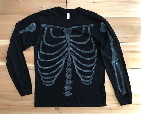 Mens Black Skeleton Long Sleeve Skeleton T Shirt Hand Etsy