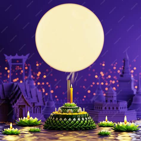 Premium Photo 3d Rendering Illustration Loy Krathong Festival And Yi