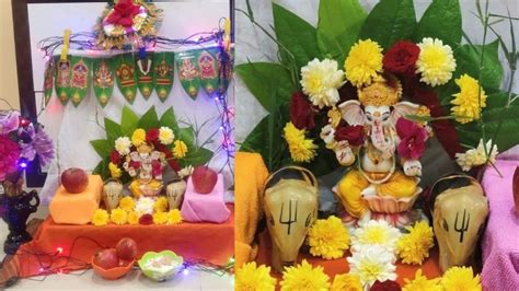 Easy Ganesh Chaturthi Decoration At Home Vinayaka Chavithi