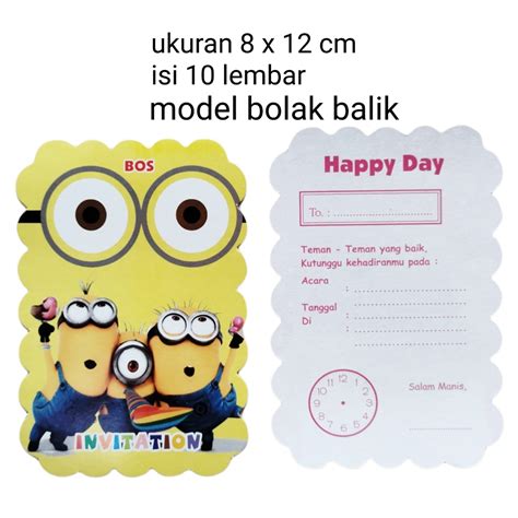 Jual Kartu Undangan Ulang Tahun Karakter Minion Minions Isi 10 Lembar