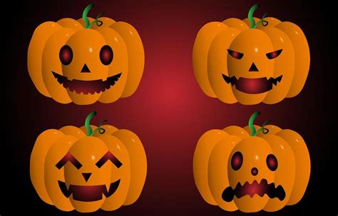 Jack O Lantern Character Pumpkins In Halloween Day Festival Scary Concept Simple Vector