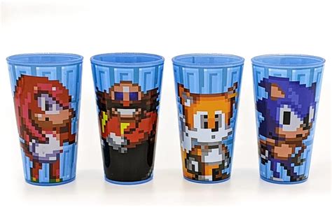 Sonic The Hedgehog Glasses Glass Set Of 4 Tumbler Cups Tails