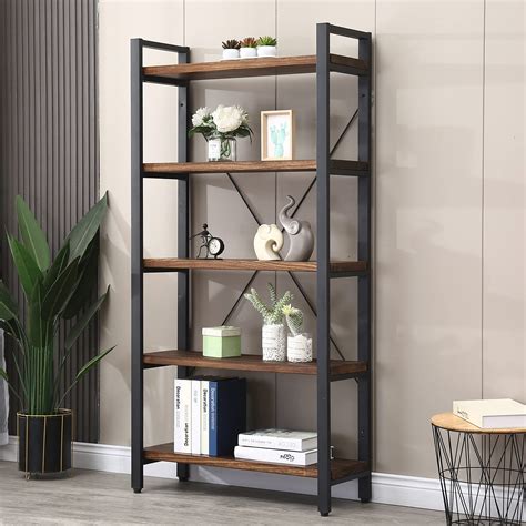 Tier Bookcase Solid Wood Bookshelf Rustic Vintage Industrial Etagere