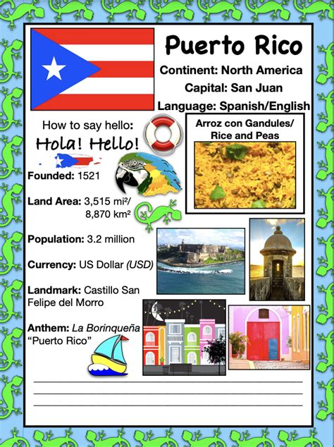 Puerto Rico History Geography Travel The World Worksheet Made By