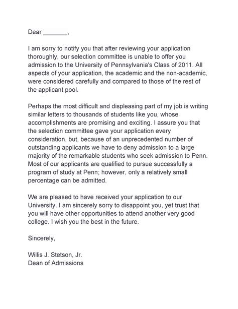 Medical School Rejection Letter