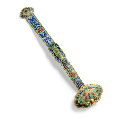 A Chinese cloisonné enamel and gilt bronze ruyi scepter Qianlong