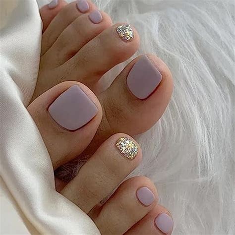 Press On Toes Nails Purple Full Cover Fake Toenails Acrylic Toe Nails Press On Glitter Toenail