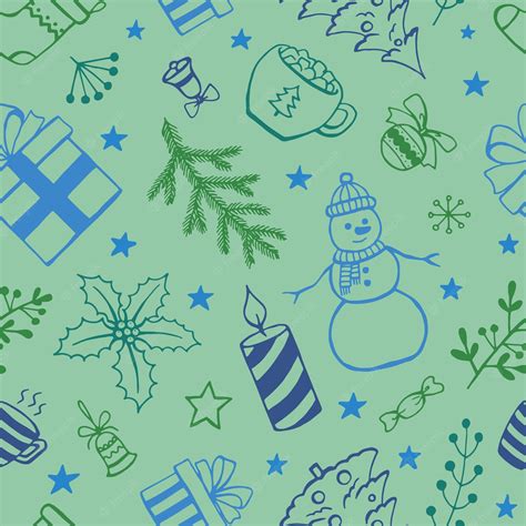 Premium Vector Christmas Seamless Pattern Hand Drawn Style Doodle