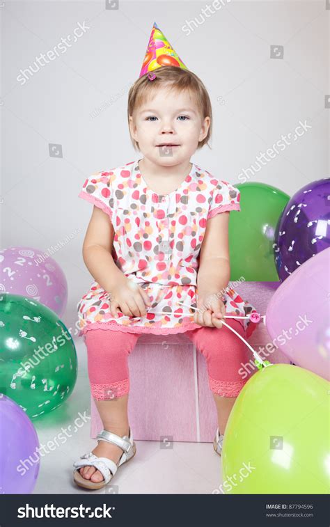 Portrait Beautiful Happy Little Girl Balloons Stock Photo 87794596 ...