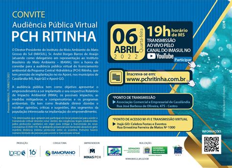 Convite audiência pública virtual da PCH Ritinha Geral Cassilândia