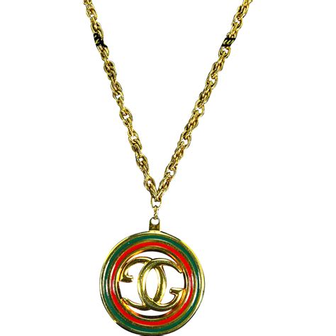 G Gucci Signed Italy Enamel Pendantnecklace Interlocking Double