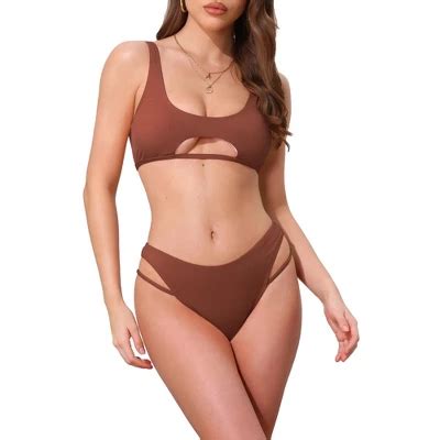 Inspire Chic Women S Cutout Racerback Ribbed Bikini Sets Scoop Neck Top Triangle Bottom