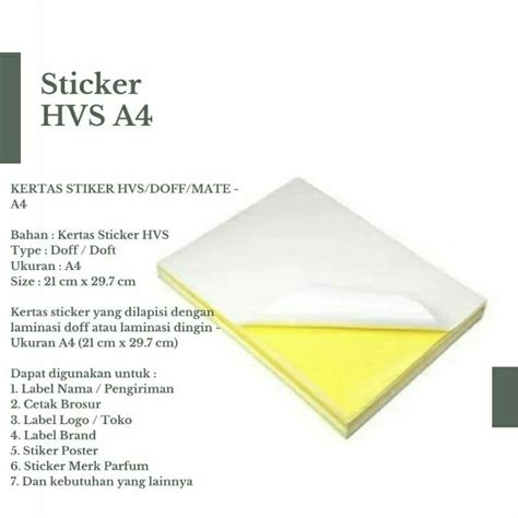 Jual Sticker Hvs A Isi Lembar Kertas Stiker Inkjet Doff Matte A