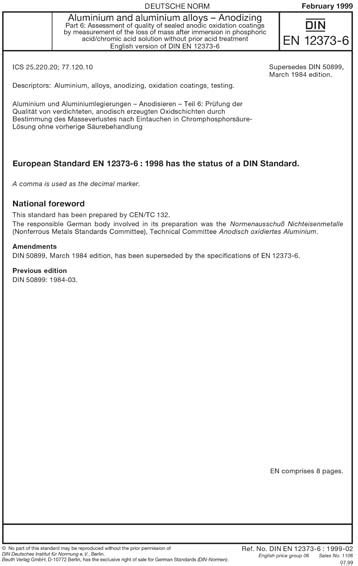 DIN EN 12373-6:1999 - Aluminium and aluminium alloys - Anodizing - Part ...